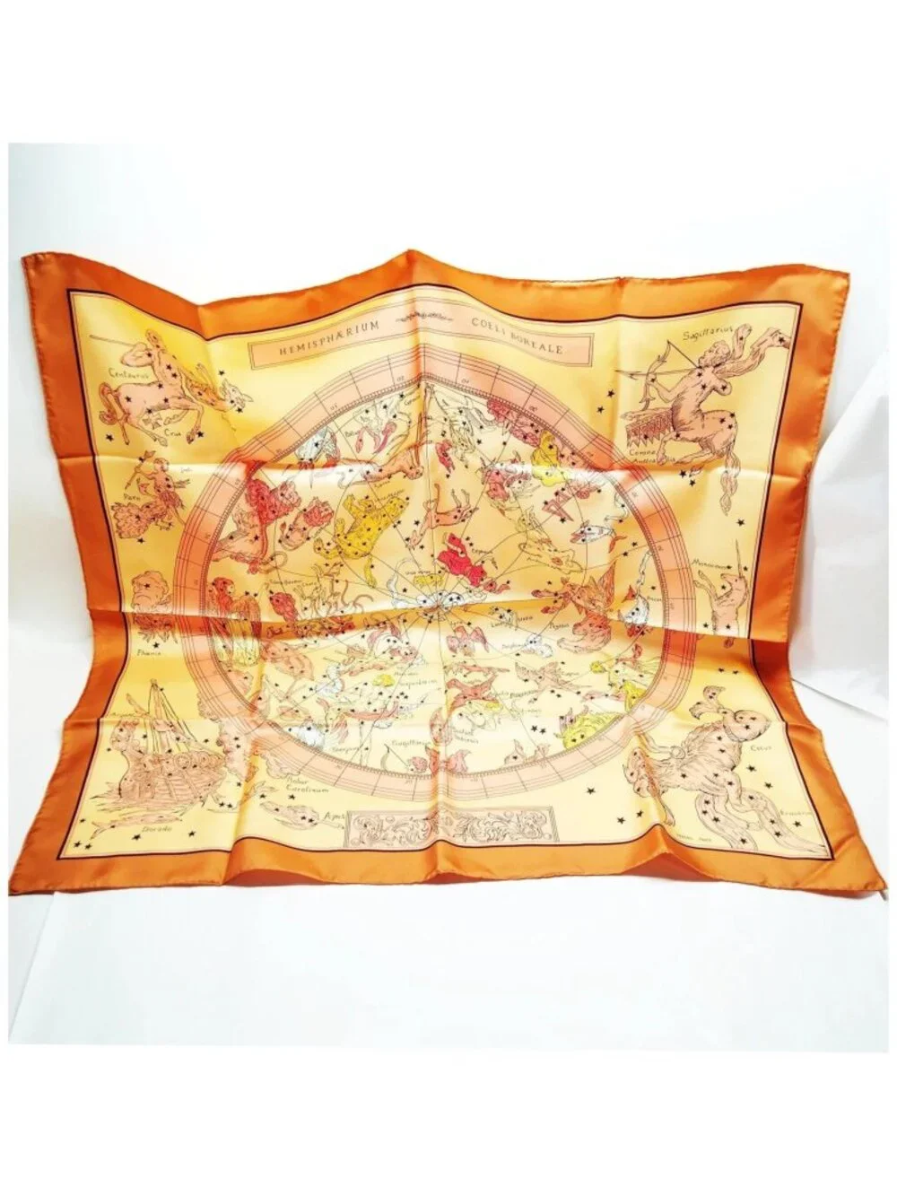 Authentic Hermès Paris Silk Scarf 90 Zodiac Celestial Constellation Orange